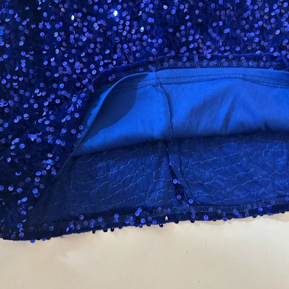 Lulus Royal Blue Elevated Dazzle Velvet Sequin Fringe Halter Mini Dress NWT L - Picture 12 of 16